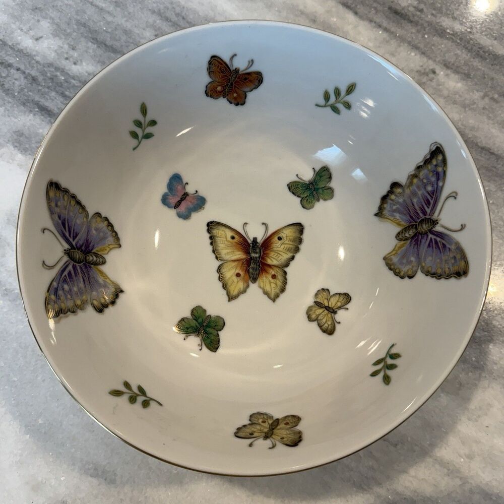 Andrea By Sadeke Butterfly Serving Bowl Made In Japan 8” Gold Detail